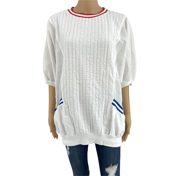 Vintage Jackets & Blazers - Koret LARGE USA VINTAGE 90's Women's White Striped Pullover Windbreaker Jacket